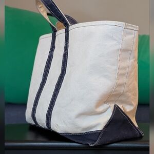 Vintage L.L.Bean 80's Sawtooth Boat And Tote Crinkle Canvas Cream Navy Large